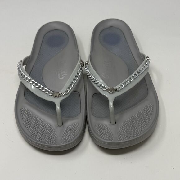 Cheeks Tony Little Exercise Sandals Womens 11 Gray Silver Chain Thong Comfort - Picture 5 of 16